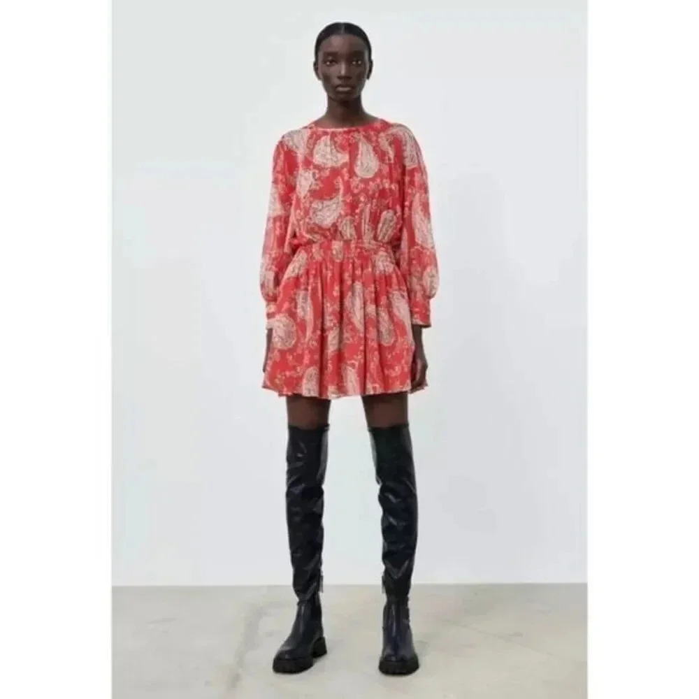 ZARA NWT PRINTED SHORT DRESS Red / WHITE |